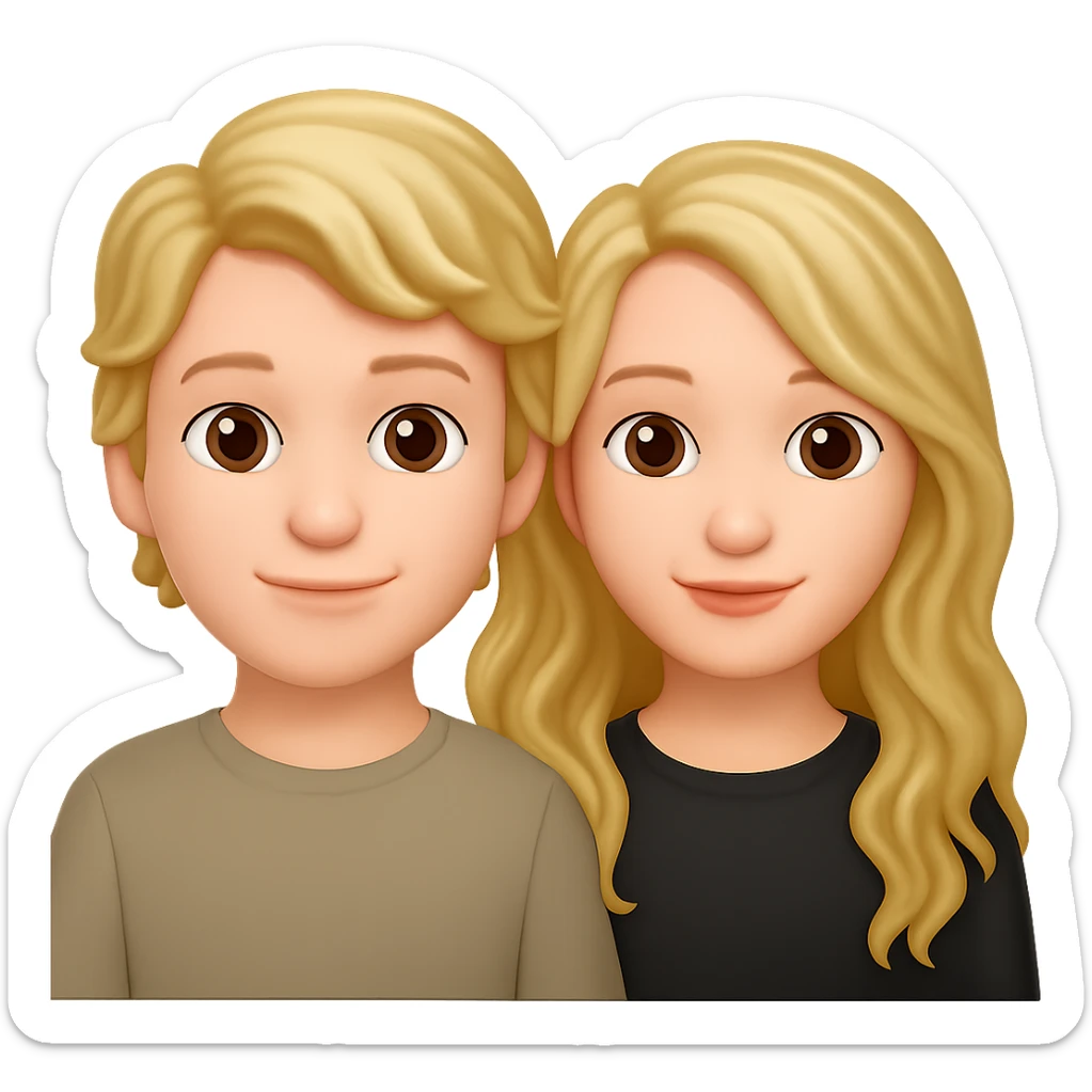 Blonde boy and blonde girl with long wavy hair, emoji style, different hair lengths, with no background sticker