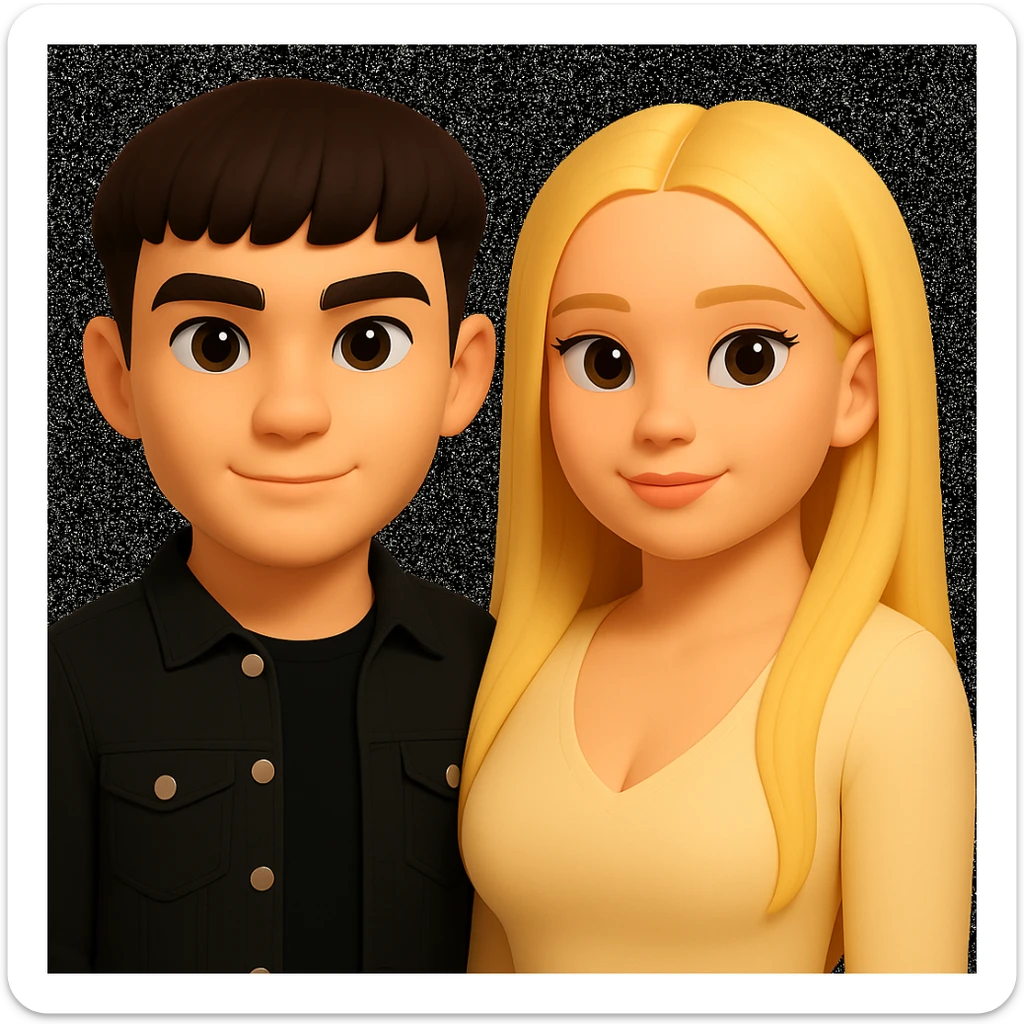 Slightly increase the volume of the upper body of the girl, slightly turn her to face forward, and make the skin color uniform. Maintain the cartoonish 3D style as in the reference image. sticker