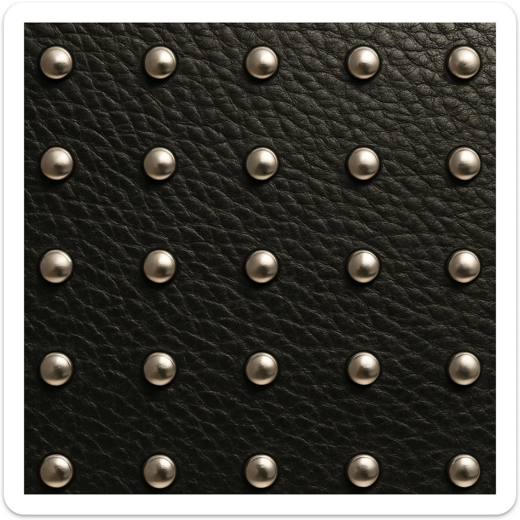 Make a close-up of the Alaïa Teckel bag's studded leather texture look more photorealistic with realistic materials and lighting. Preserve transparency if present. sticker
