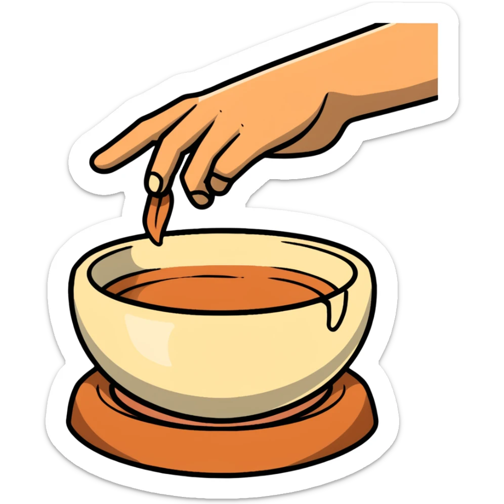 thumb pressing side of clay onto a silver pottery wheel, thumb at the bottom of the clay, pottery gesture sticker