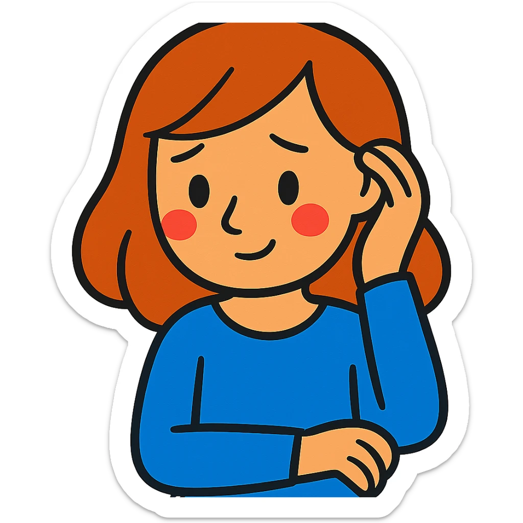 shy girl tucking her hair behind her ear, vibrant toon style sticker