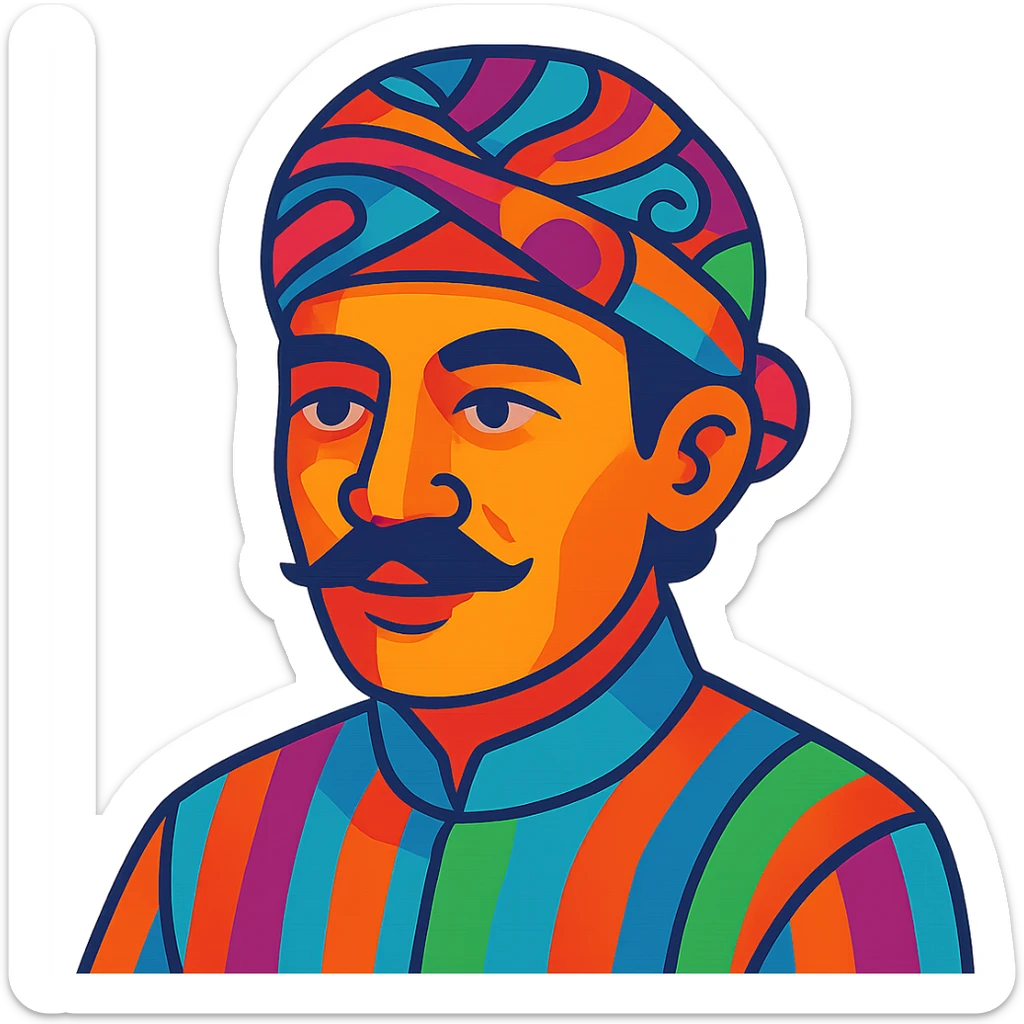 colorful vibrant toon style portrait of a Javanese man wearing a blangkon sticker