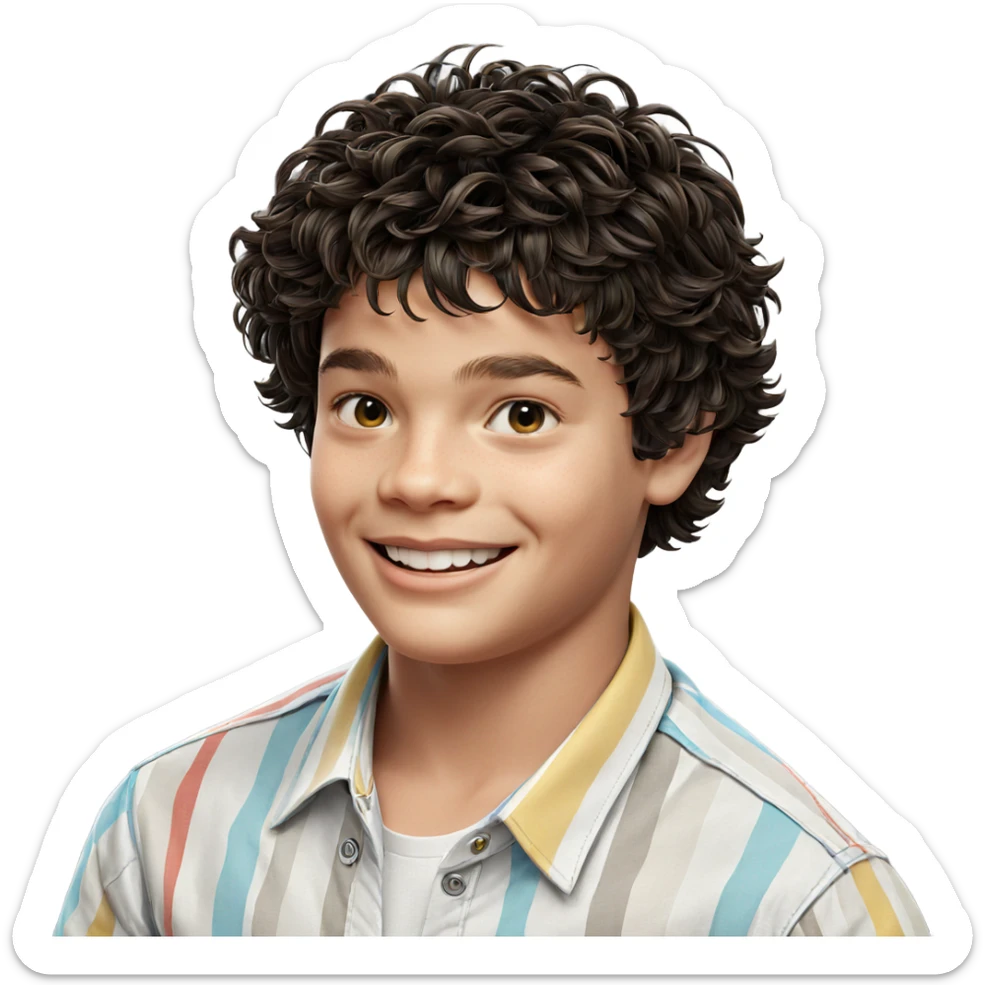 smiling boy in striped shirt sticker
