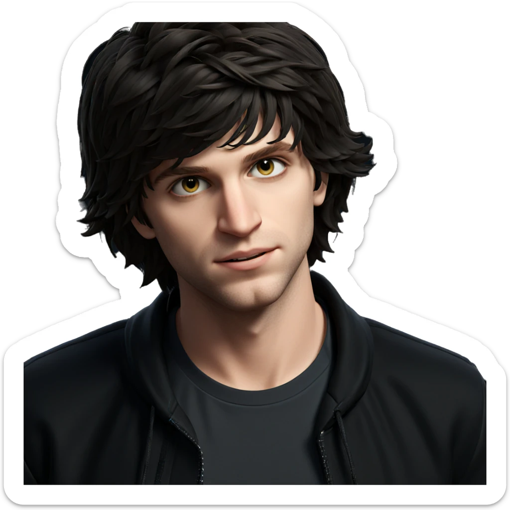 smiling boy in black jacket sticker