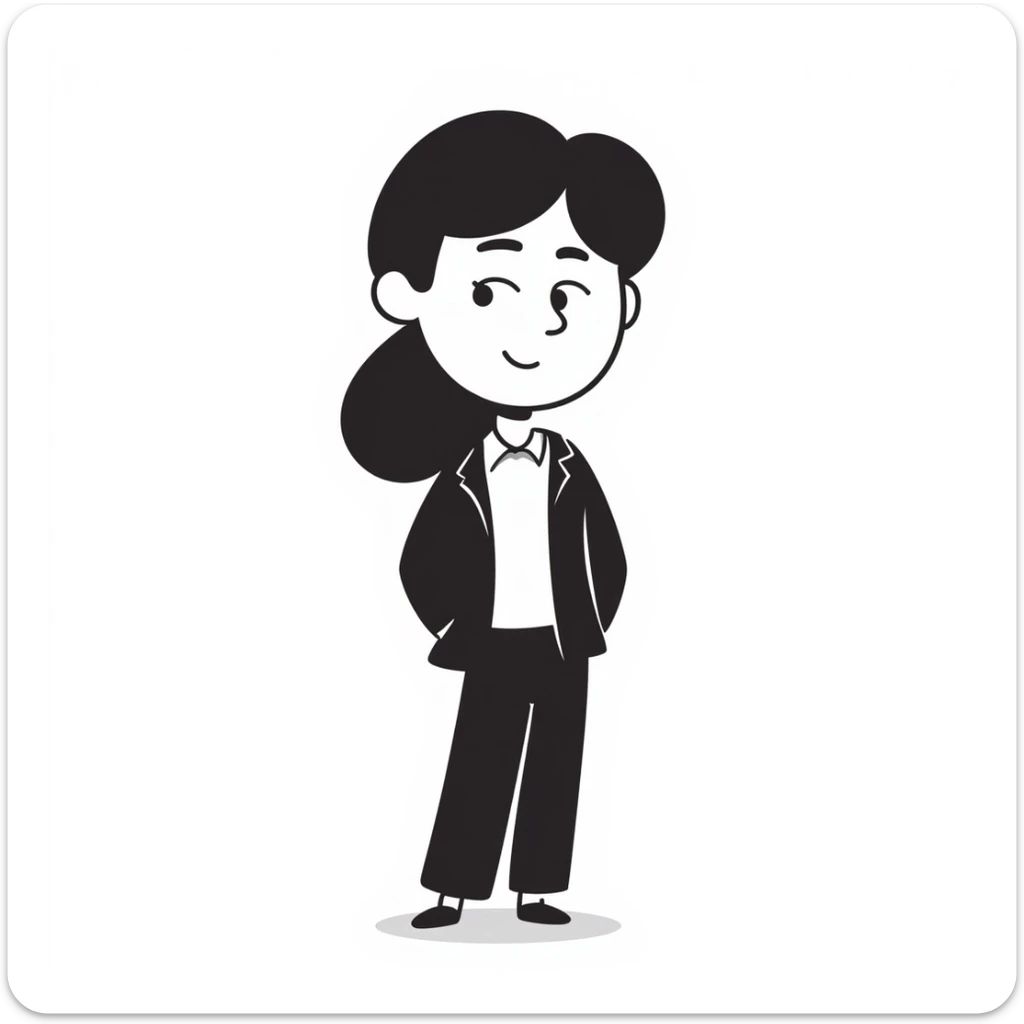 hand-drawn emoji-style avatar of a professional team member, clean and minimal look, soft color palette, subtle approachable facial expression, wearing business-casual clothing, simple light background, modern vector startup website style sticker