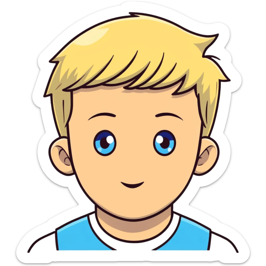 realistic portrait of a boy with blond hair and blue eyes sticker