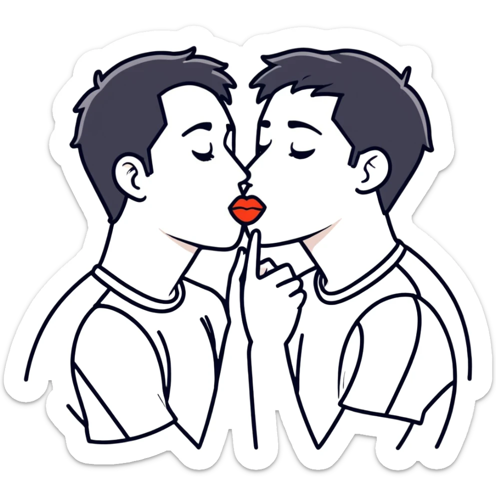 White dark hair adult male and black adult male kissing sticker
