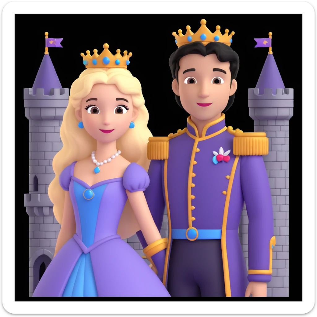 prince and princess disny dress close up photo in castle sticker
