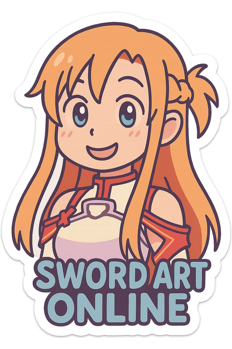 Sticker of Asuna from Sword Art Online in pastel toon style with a sweet expression, inspired by the provided reference image. sticker