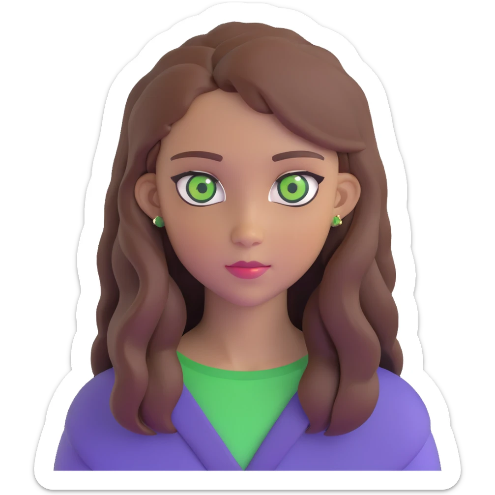 portrait of a 17-year-old girl with green eyes, light skin, and long brown hair sticker