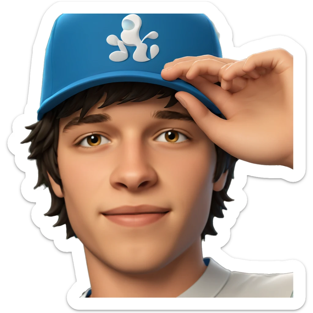 smiling boy in blue hat sticker