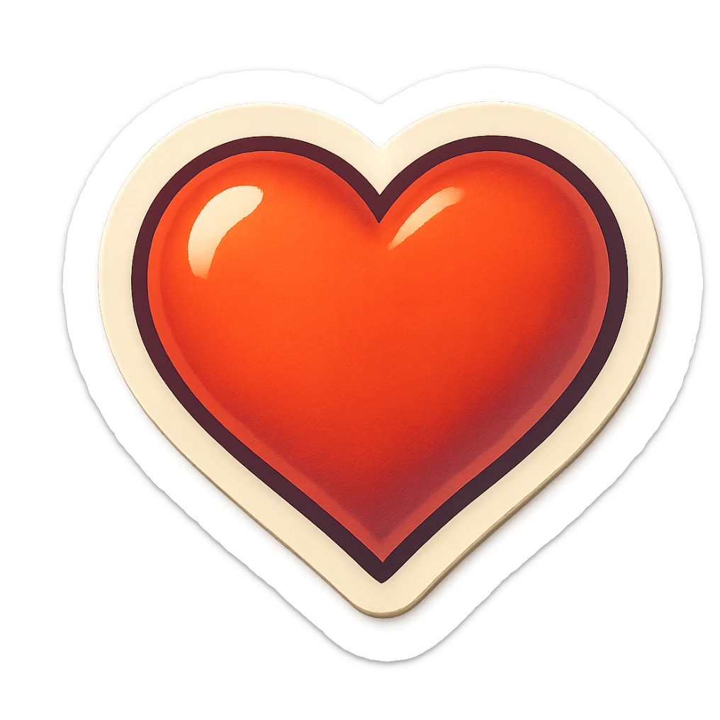 cartoon style sticker of a single heart symbol, simple and clear, no text sticker