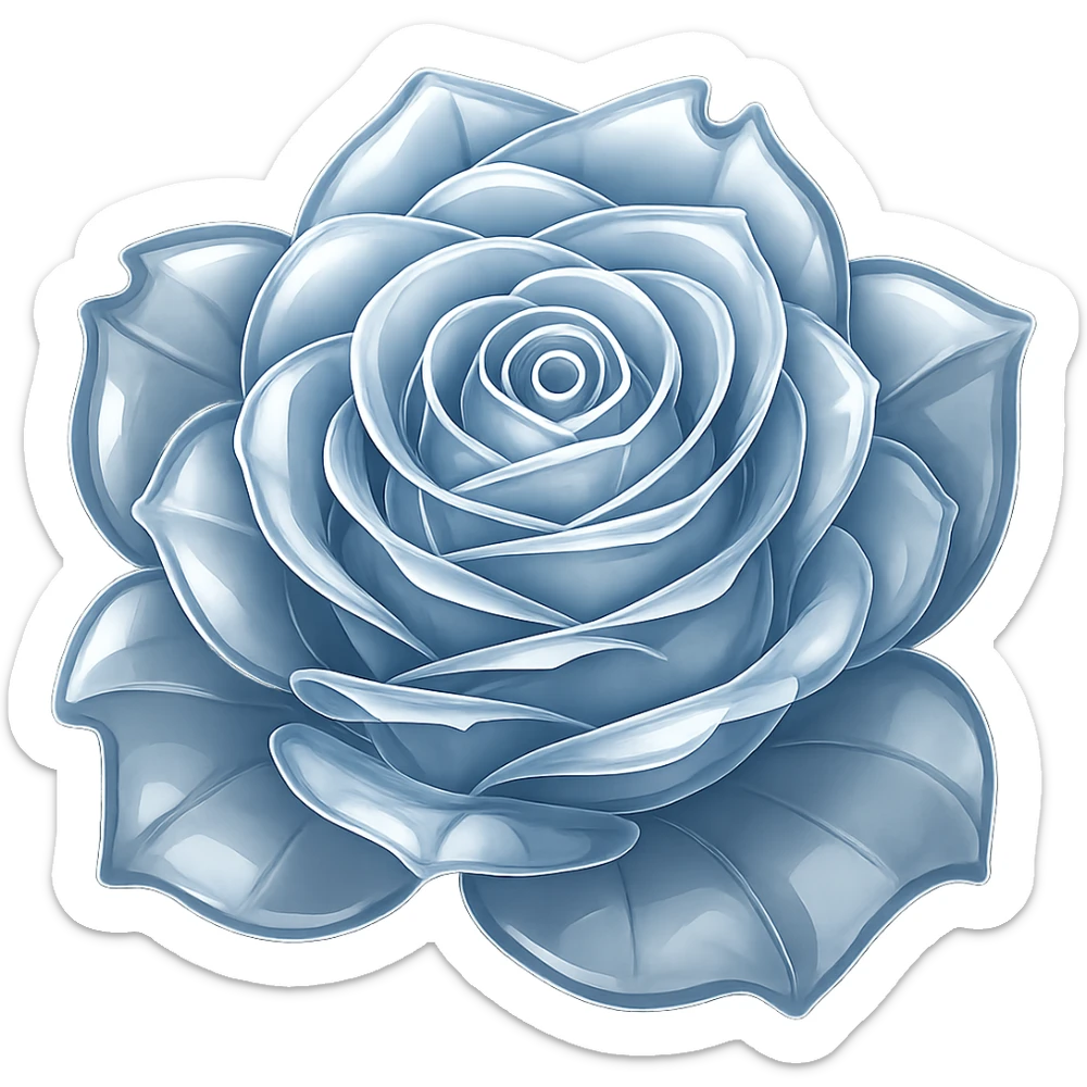 Make the frozen rose look like glass in the style of emoji, preserving the emoji style and making it transparent and shiny like glass, with no background. sticker
