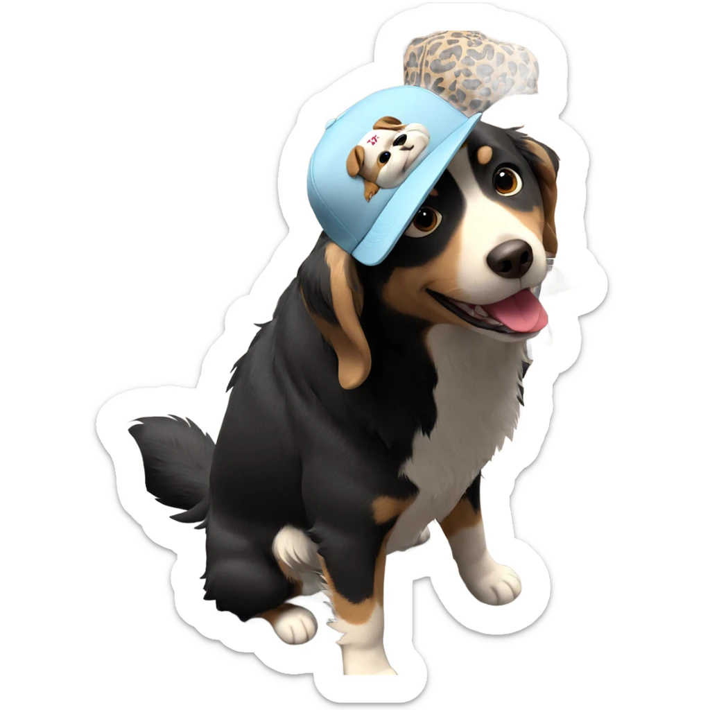 dog wearing a baseball cap sticker
