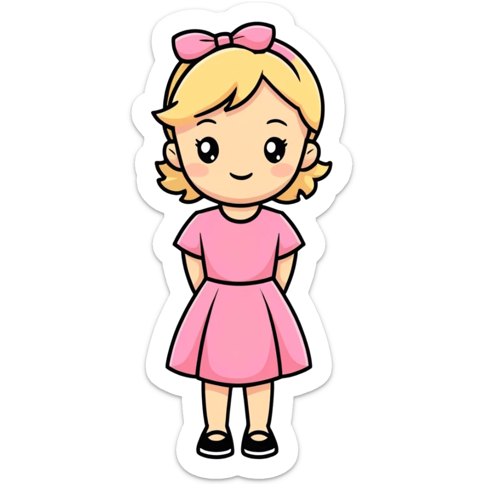 A pretty girl with blonde hair and pink dress,  sticker