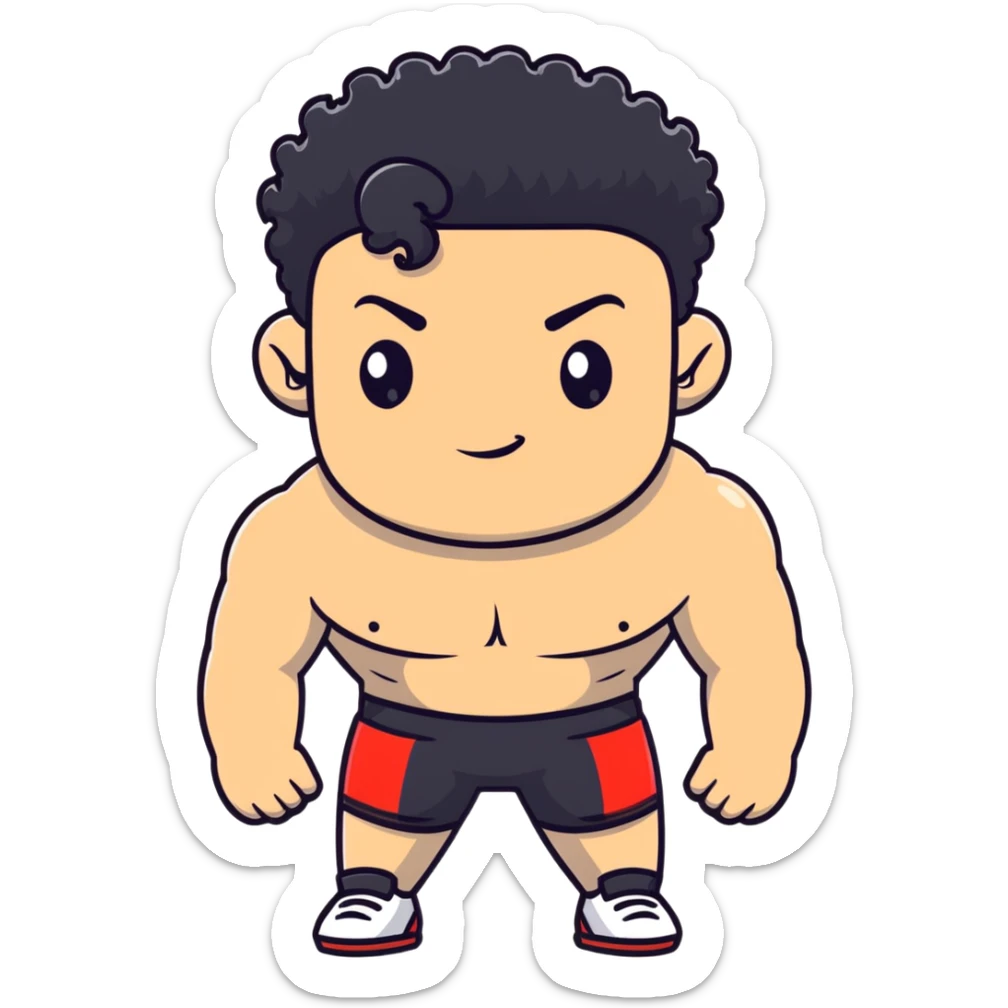 shirtless male athlete with white skin and black curly hair on top with shaved sides sticker
