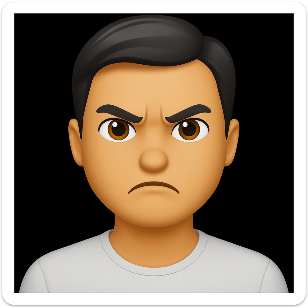 Edit the face of the character in the original emoji style to look angry, with furrowed brows and a frown. Maintain the style and colors consistent with the original emoji. sticker
