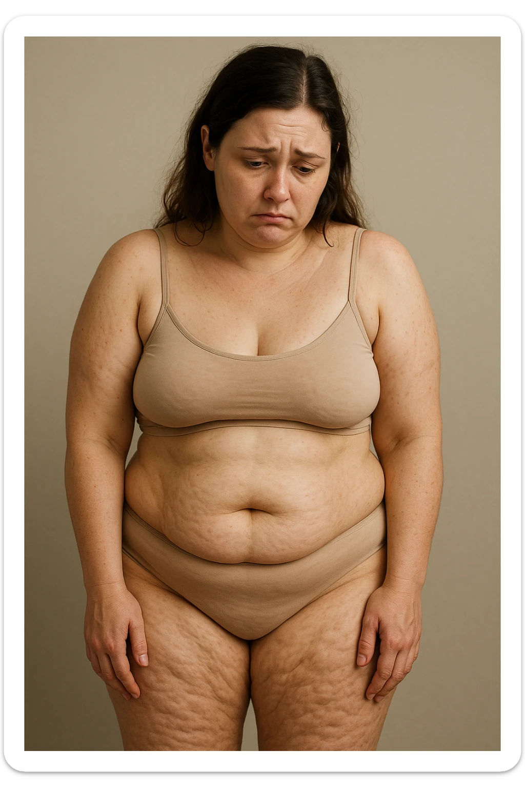 Donna con tanti inestetismi infelice sul corpo sempre riferite alla cellulite sticker