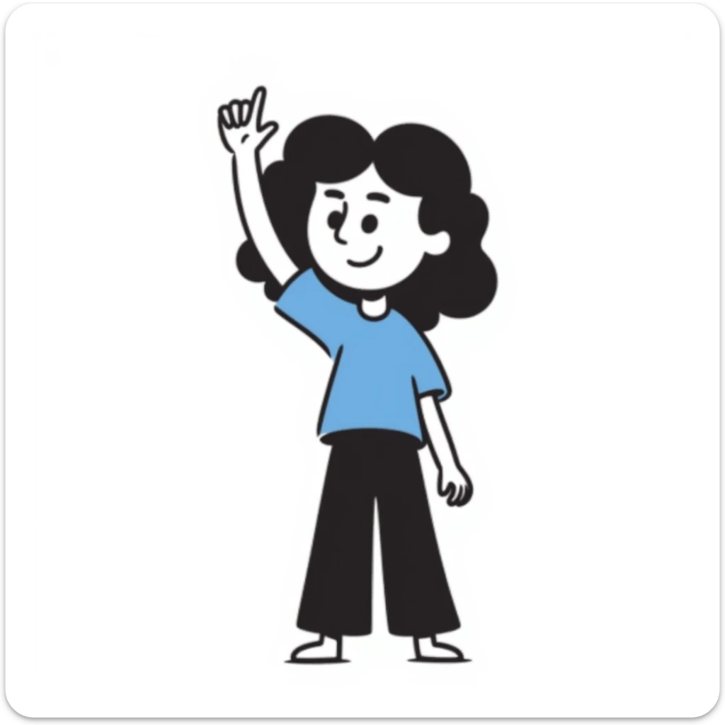 The face of an activist girl waving her hand in a blue T-shirt sticker