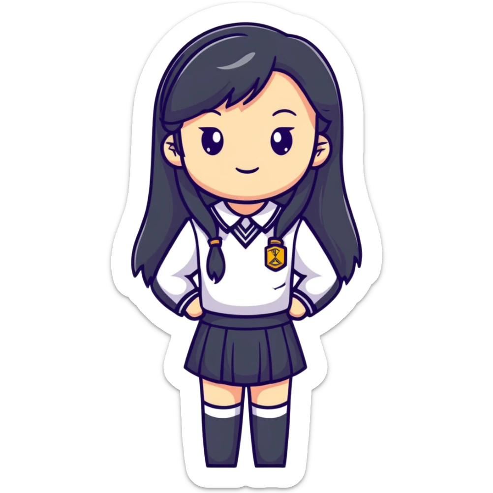 cute cartoon girl with long hair in a school uniform sticker