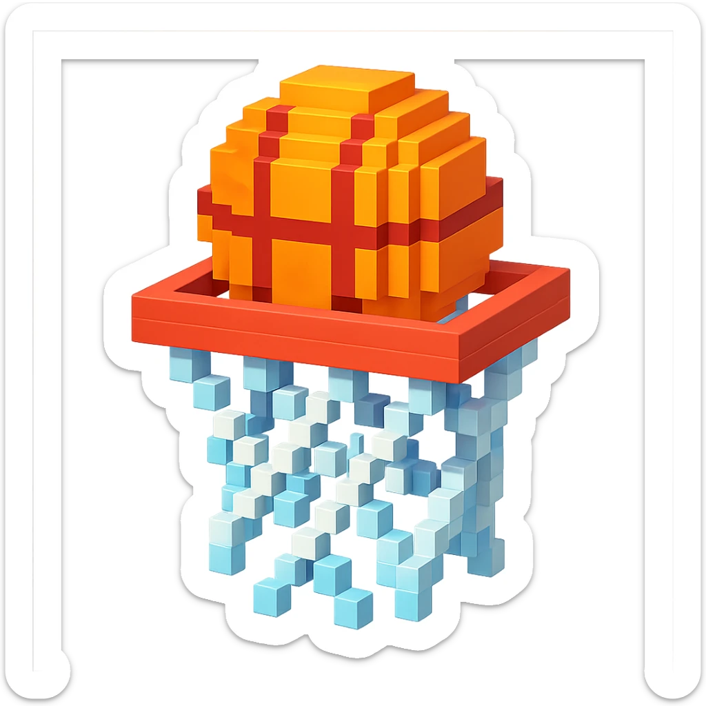 Voxel-style basketball in a net, variation 7 sticker