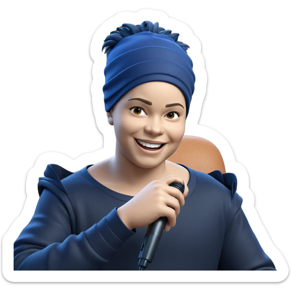 smiling boy with microphone sticker