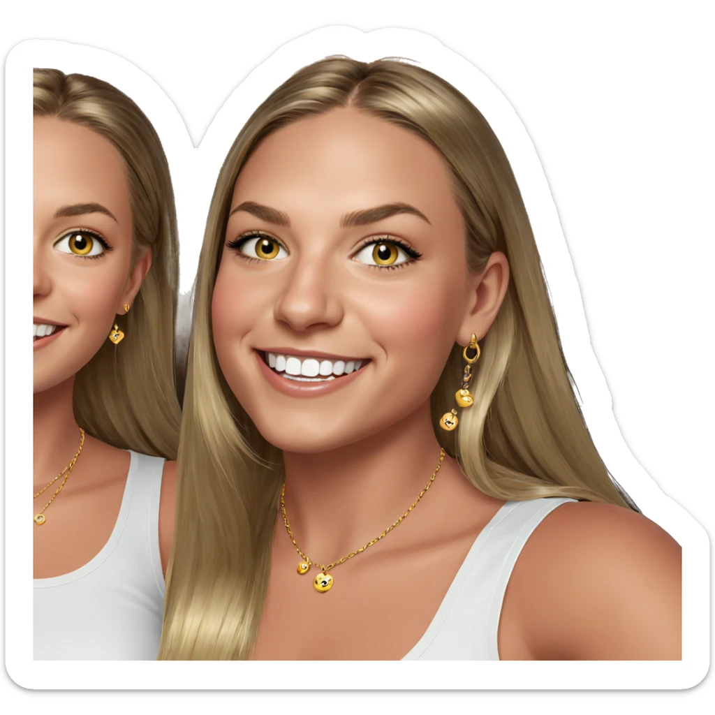 blonde girl smiling with jewelry sticker