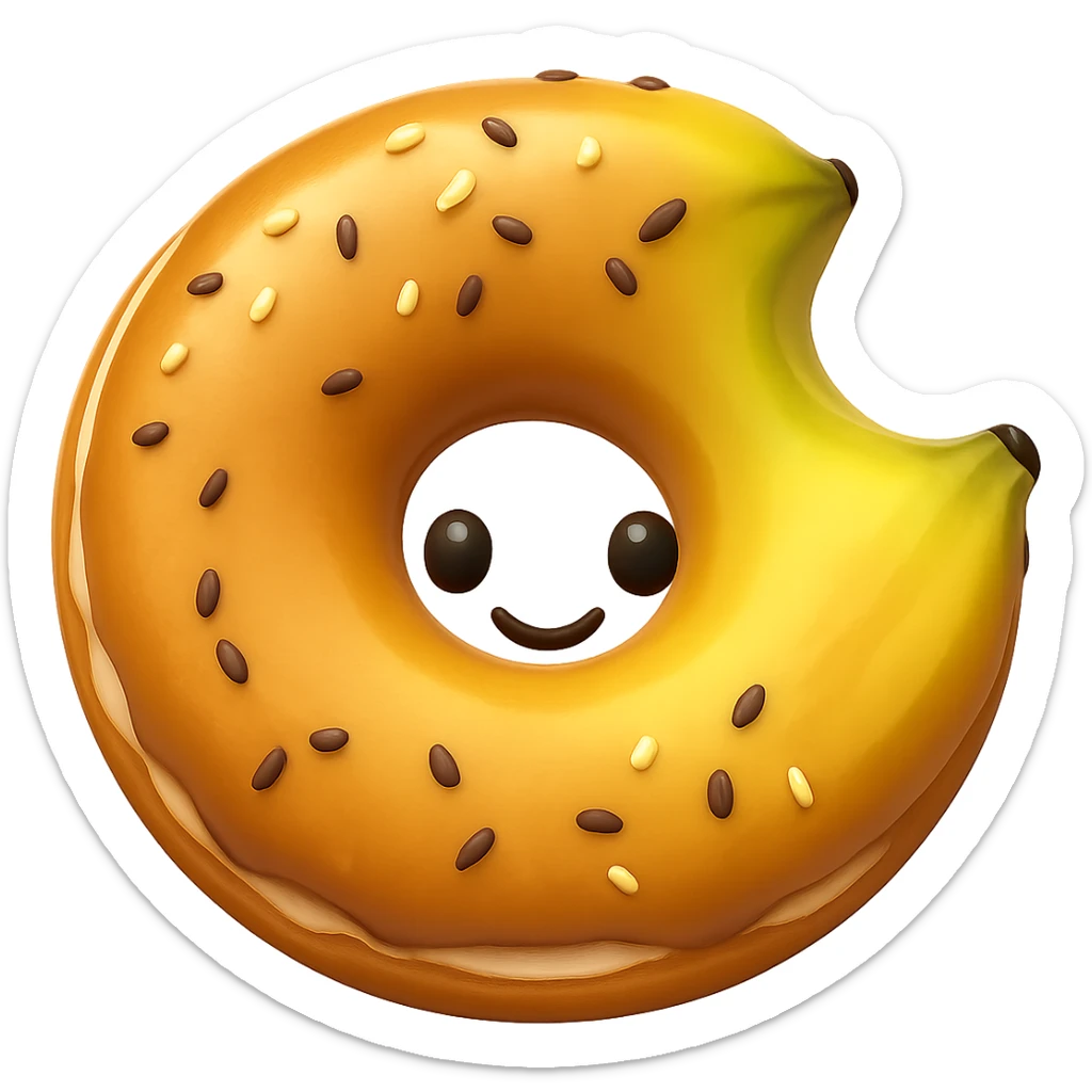 Add a cute smiling face to the banana in the style of apple emojis, keep the emoji style consistent, with no background. sticker