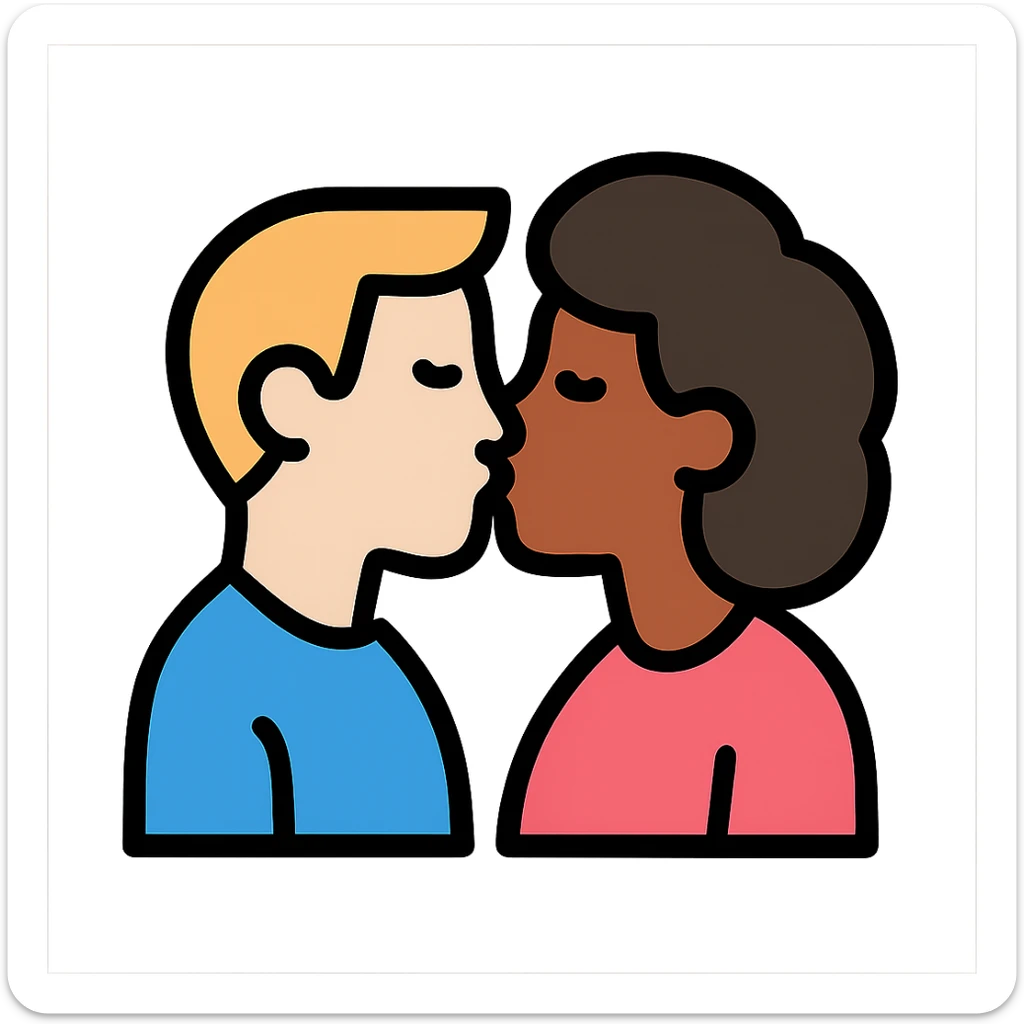 icon of a couple kissing, the man is white and the woman is black sticker