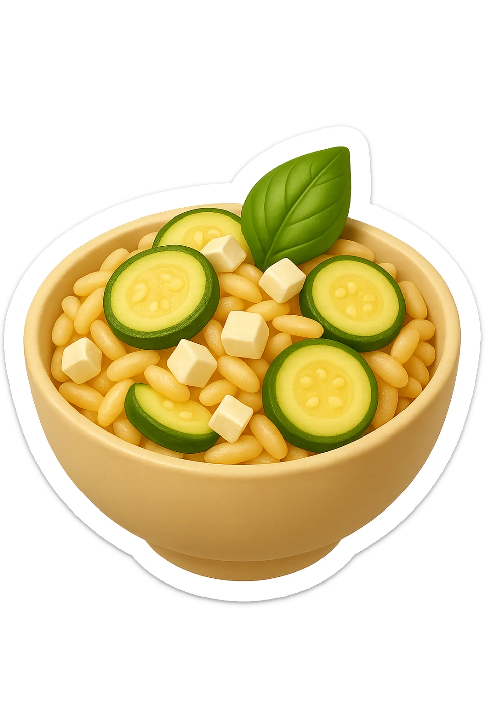 EMOJI STILE IPHONE DI bowl di Pasta di riso con zucchine, basilico e feta, iperrealistica 4k sticker