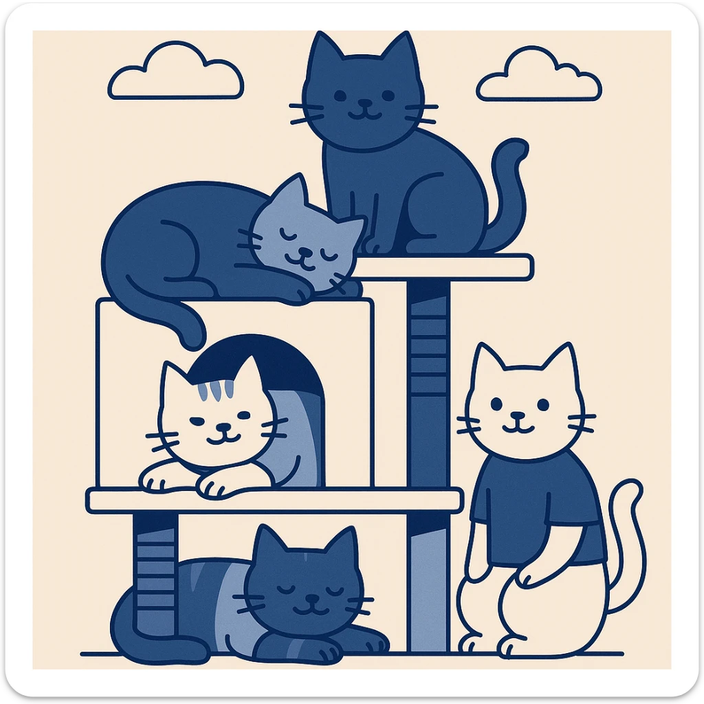 cats relaxing in a vertical playhouse sticker