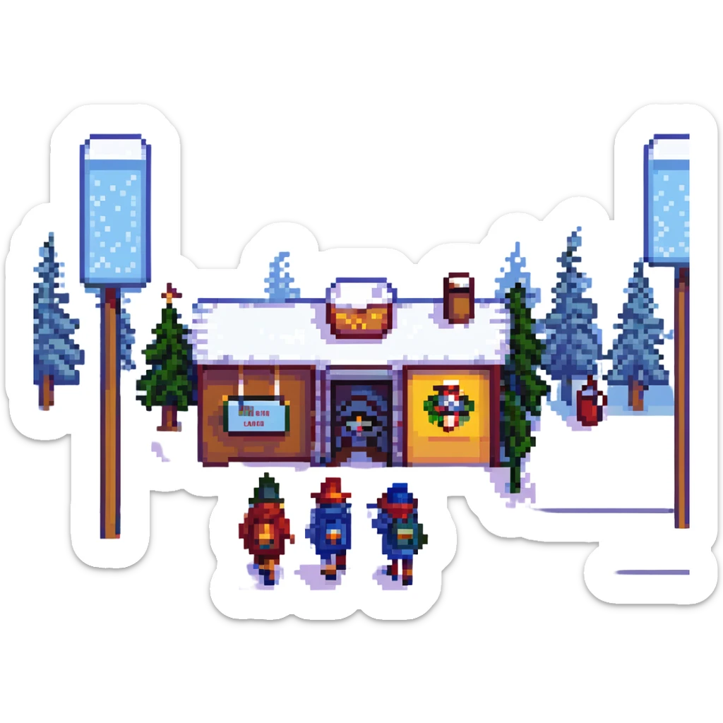 A group of school children walking to a movie theater in winter, inspired by Paddington Bear sticker