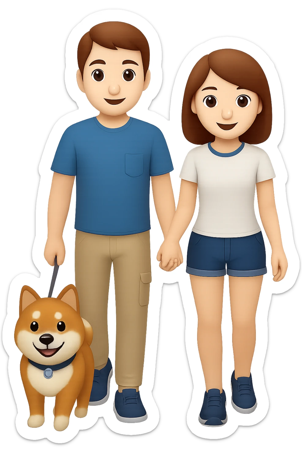 Make the couple have brown hair in emoji style with no background. sticker