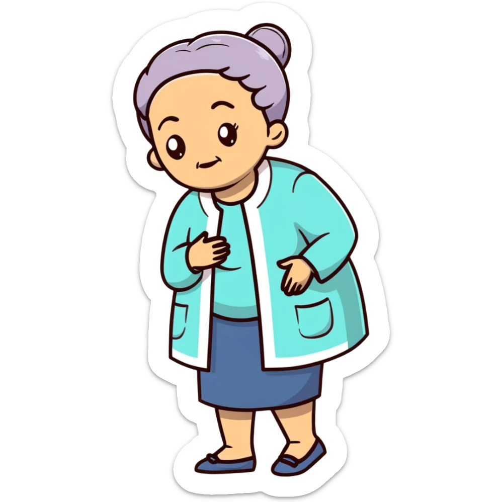 Full body view of a Black mother with Alzheimer's disease who has a 19-year-old child, gentle posture, slightly confused expression, comfortable clothing sticker