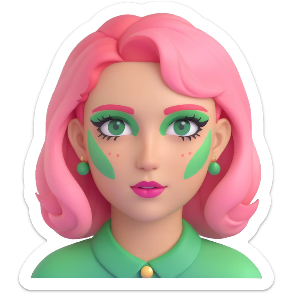 an excited woman with blond and pink hair and green make up sticker