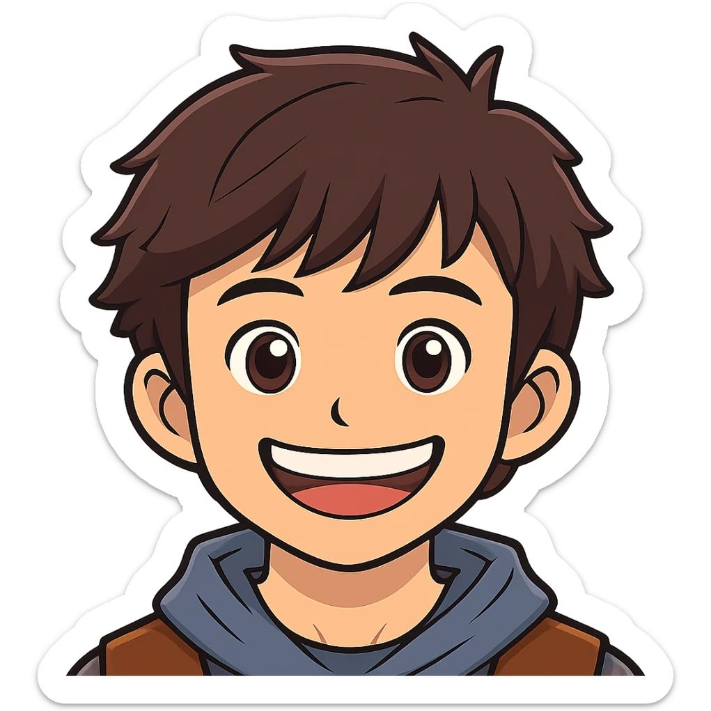 Make the hot boy's smile much wider, keep the cartoonish sticker style. The original style 'sticker' does not support editing, so using general style as fallback with instructions to keep cartoonish sticker style. Remove the background. sticker