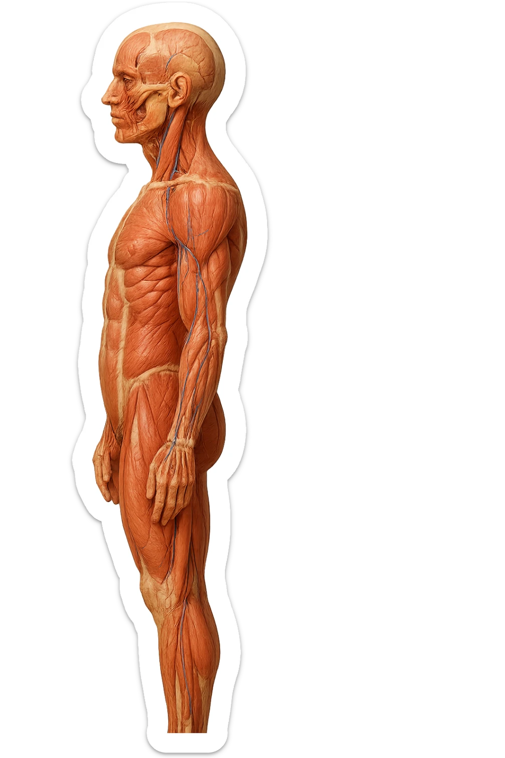 CORPO UMANO ANATOMICO REALISTICO DI PROFILO CON CURVA LOMBARE PIATTA, iperrealistico 4k sticker