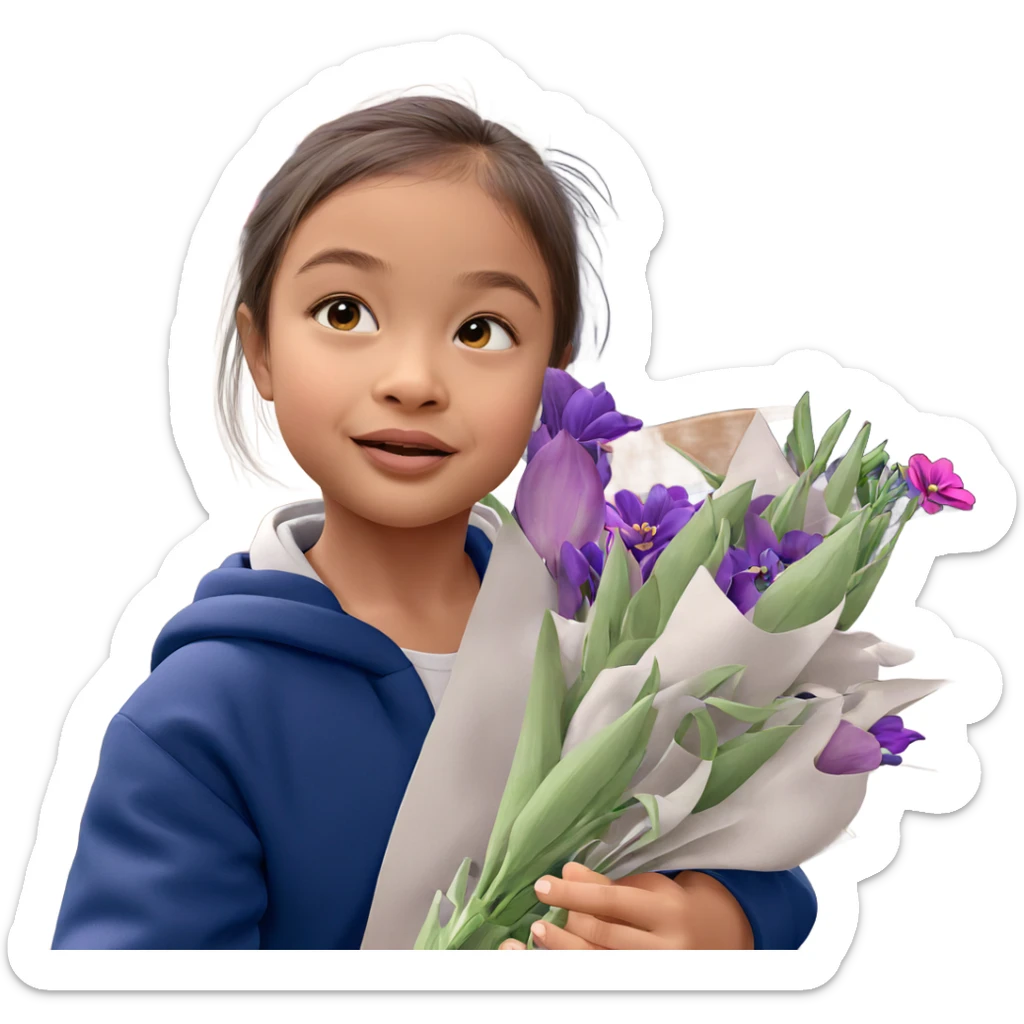 girl with purple flower indoors sticker