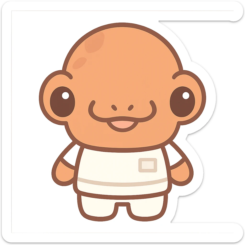 Admiral Ackbar from Star Wars emoji, kawaii style, cute and rounded, orange-brown skin, big shiny eyes, white uniform sticker