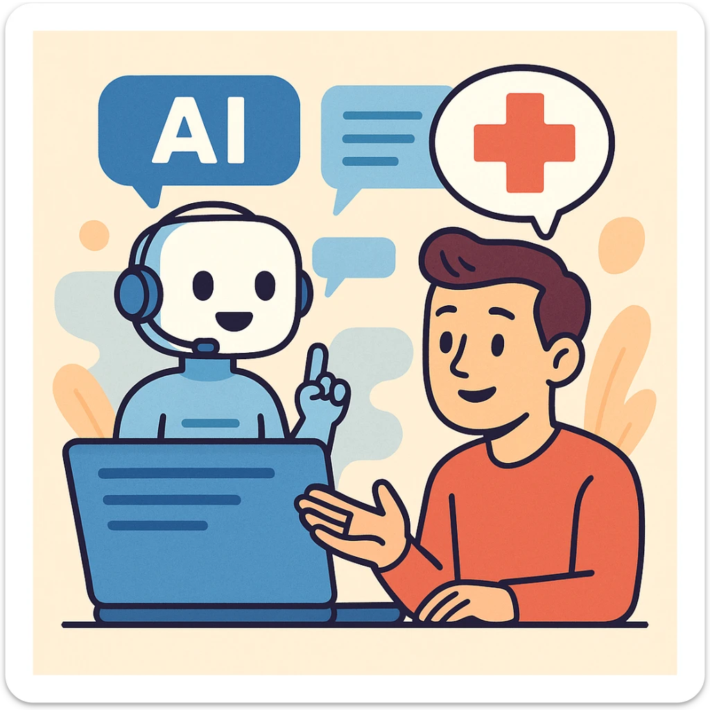 flat toon style AI chatbot giving health advice to a patient sticker