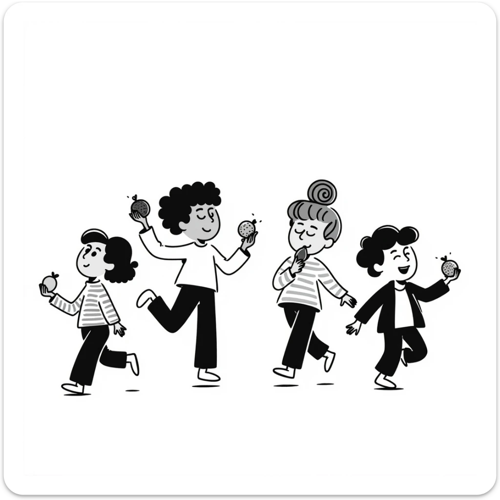 healthy boys and girls running around playing with some eating fruit Make one of the children asian or black sticker