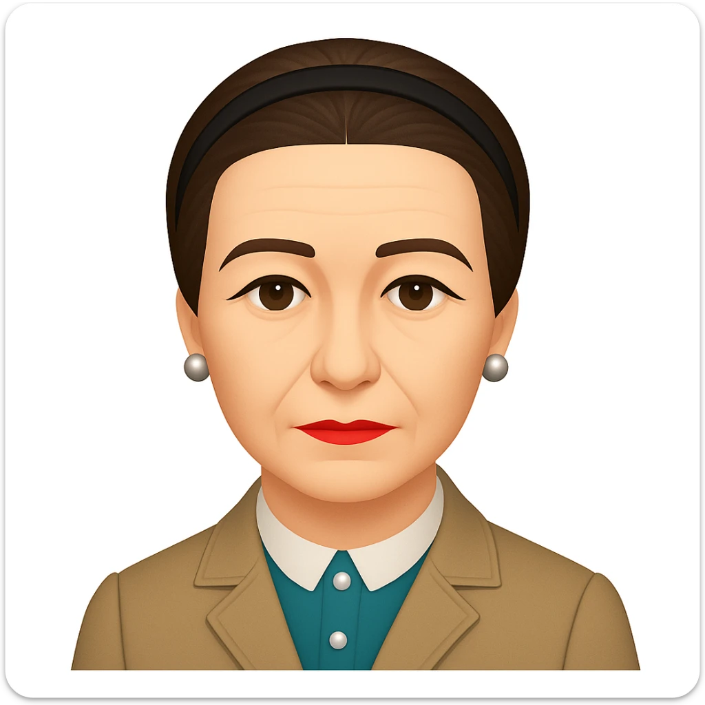Make the image of Simone de Beauvoir with a simple, classic hairband instead of the turban, keeping the emoji style and all other features unchanged sticker