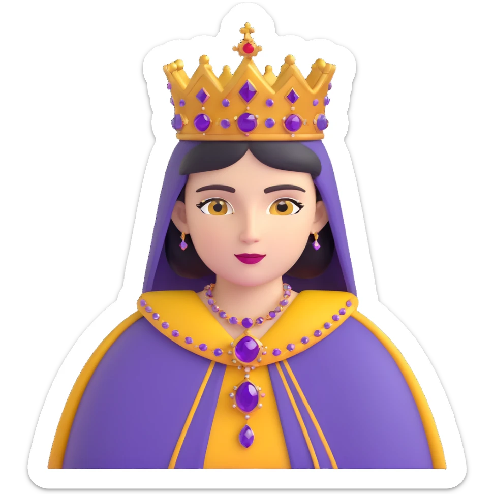 Empress Theodora wearing a jeweled crown and purple cloak sticker