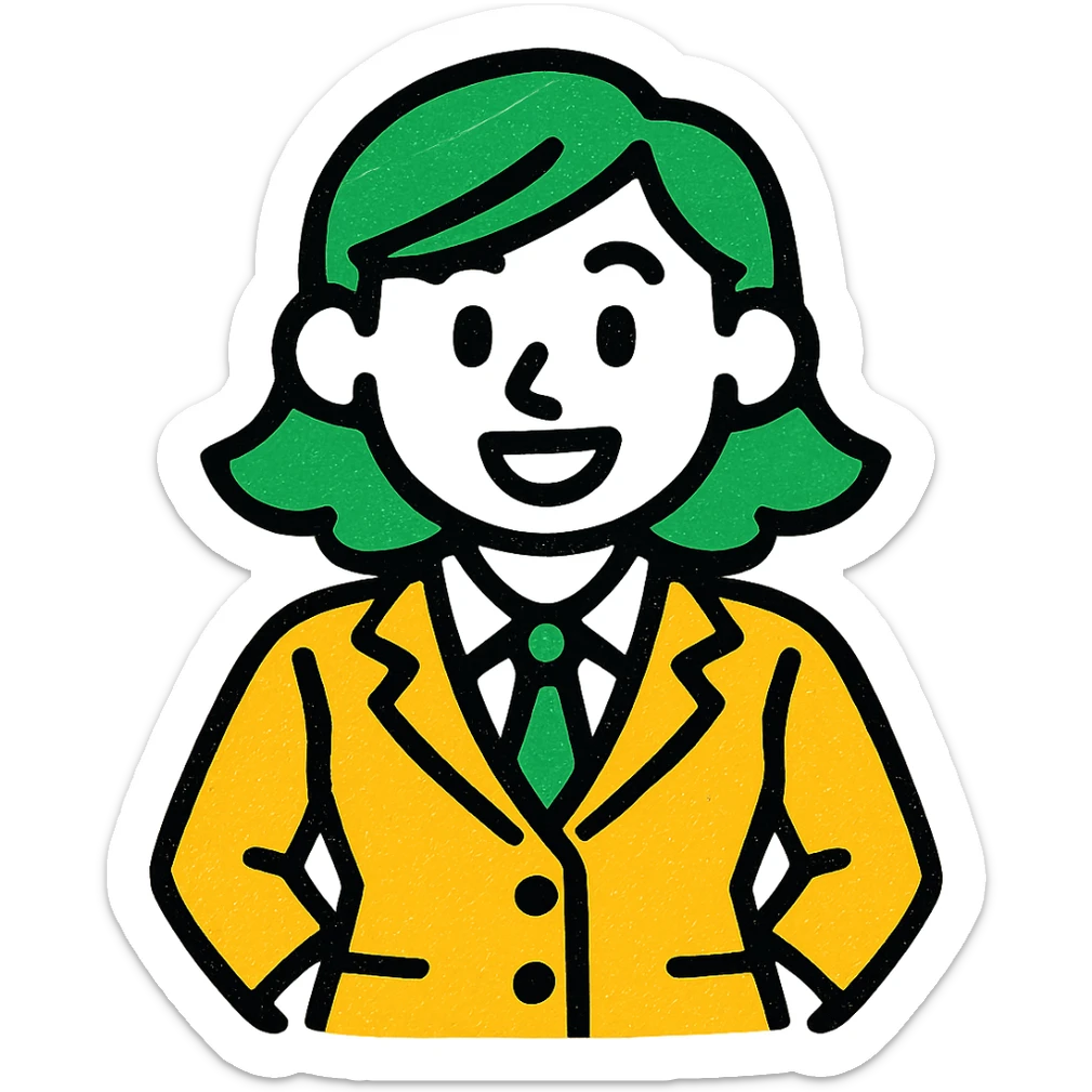 woman in a suit, minimalistic, green gold and white color scheme, clean lines sticker
