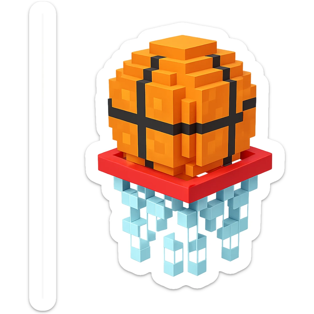 Voxel-style basketball in a net, no background, variation 6. sticker