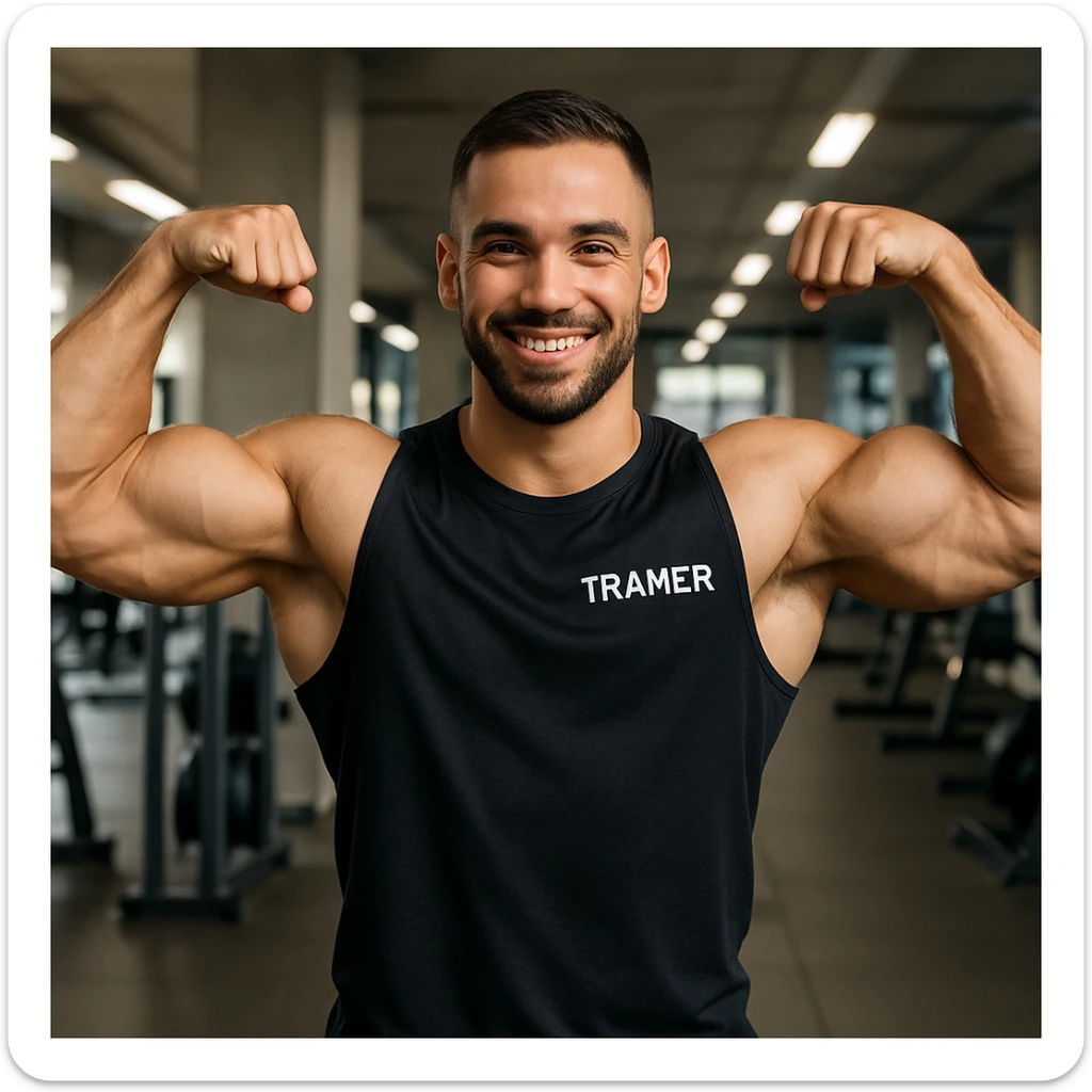 Fitness trainer shows the biceps at full length sticker