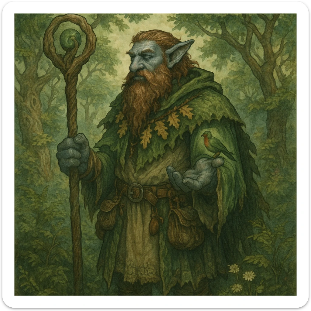 firbolg, mystical druid, surrounded by nature, fantasy art, detailed fantasy illustration sticker