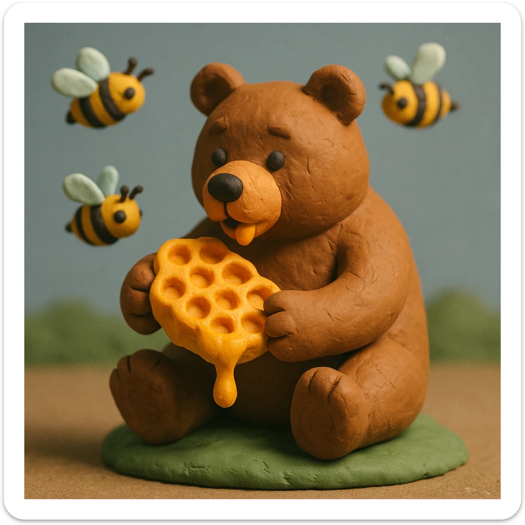 bear eating honeycomb with bees flying around sticker