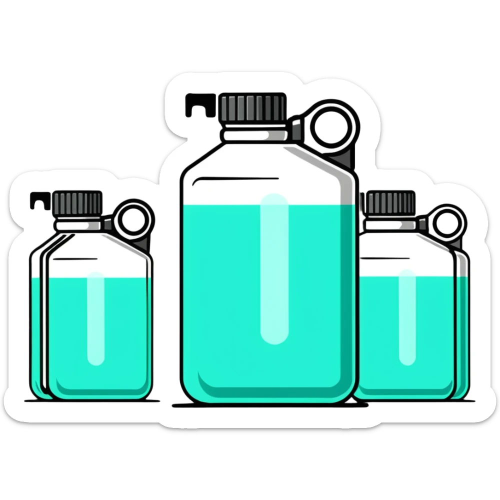 Canisters of motor oil in light gray color, minimalist design with soft gradients in sky blue, teal green, white, and light gray sticker