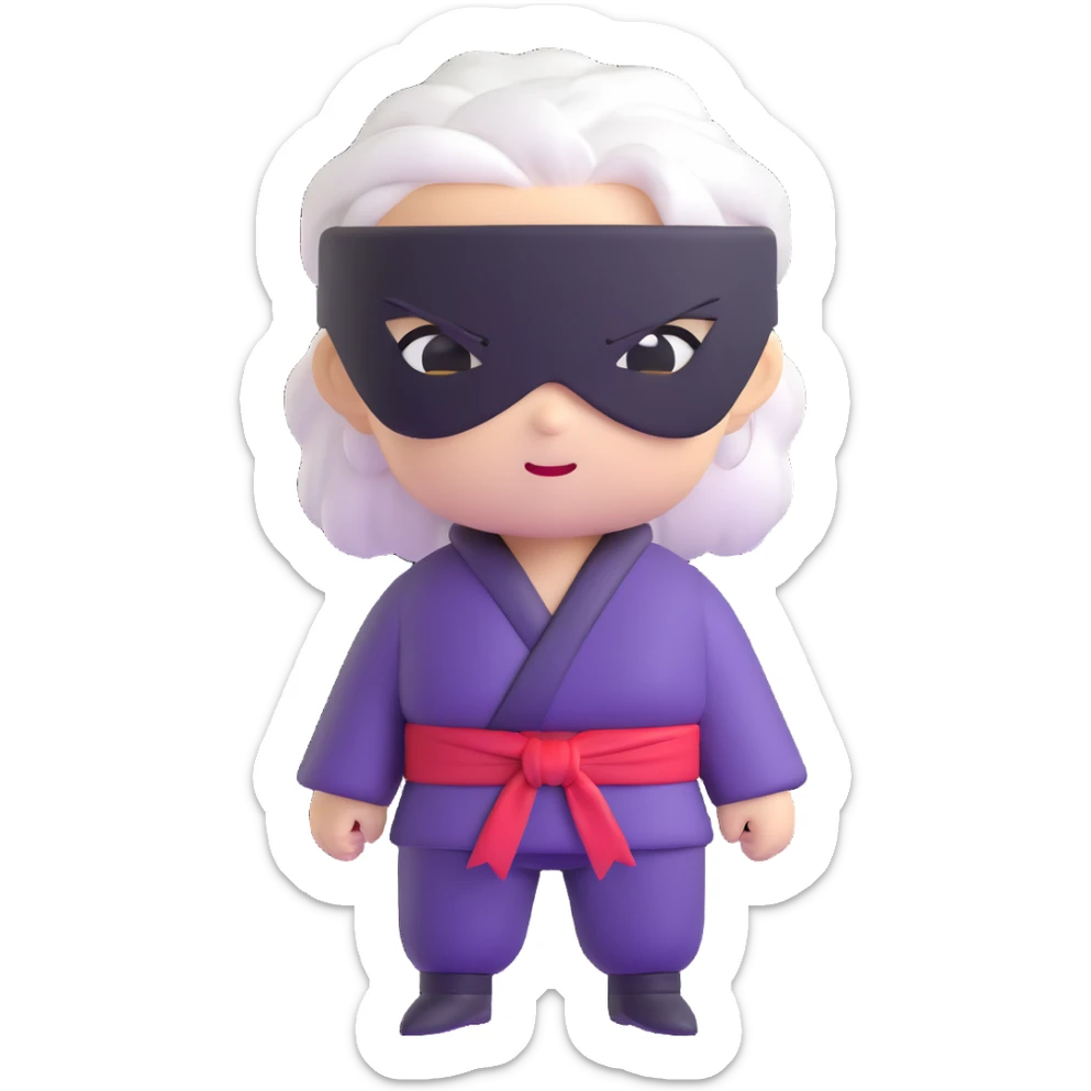 Satoru Gojo from Jujutsu Kaisen, white hair, blindfold, confident smirk, chibi face proportions, energetic expression sticker